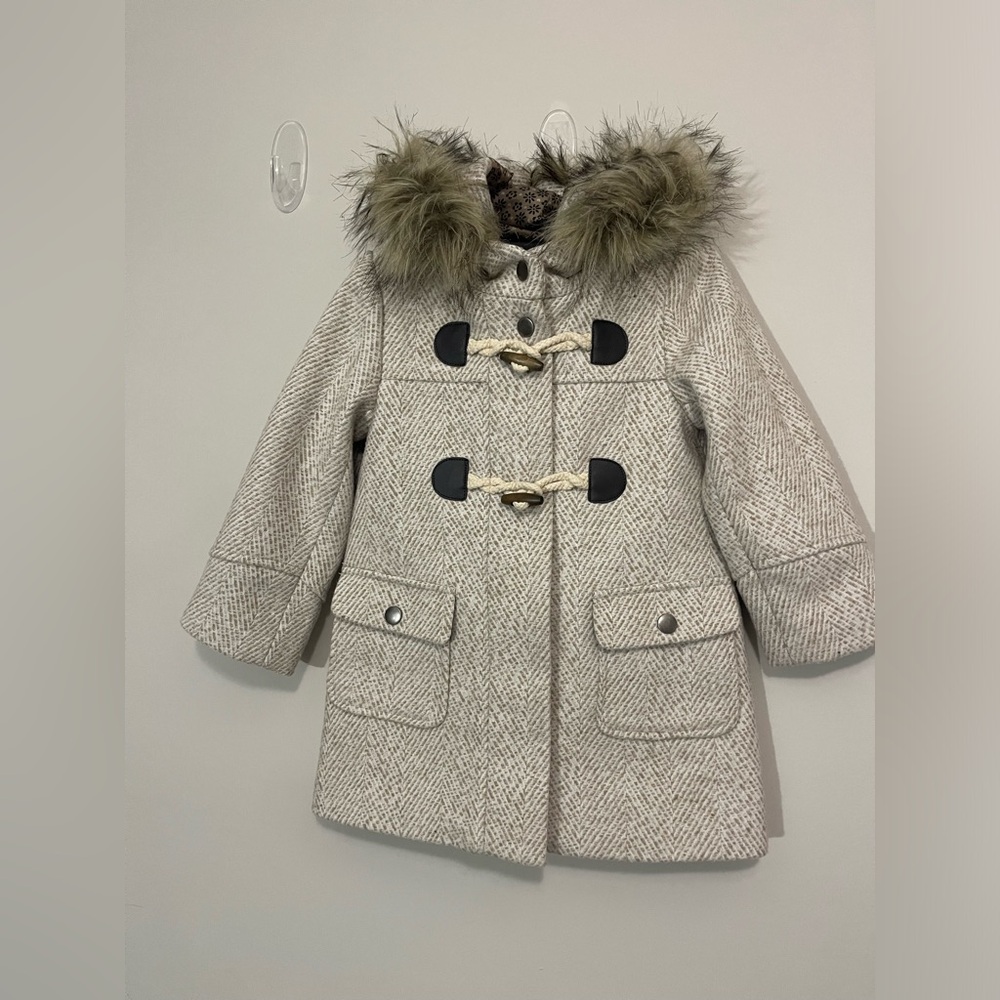 Copper Key Cream Kids Coat with Faux Fur Hood